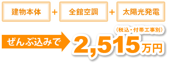 ぬくぬくハウスは全館空調と太陽光発電がついて2,515万円！初期費用を大幅に抑えることができます。