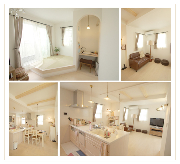 ▲(子供世帯)娘さんご夫婦のLDKは2階に配置。2階リビングは、周囲の目線も気になりません。 床にはバーチ材を使用しています。ほっこり畳コーナーは、お昼寝に最適です。