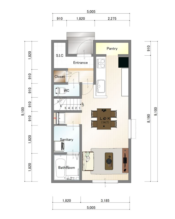 24坪3LDKプラン 1階間取り図