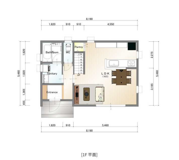 27坪3LDKプラン 1階間取り図