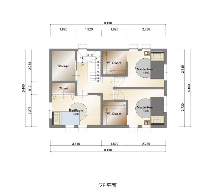 27坪3LDKプラン 2階間取り図
