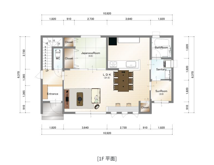 31坪4LDKプラン 1階間取り図